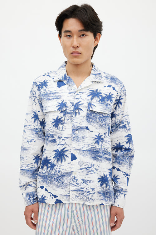 Engineered Garments White & Blue Floral Shirt