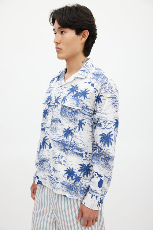 Engineered Garments White & Blue Floral Shirt