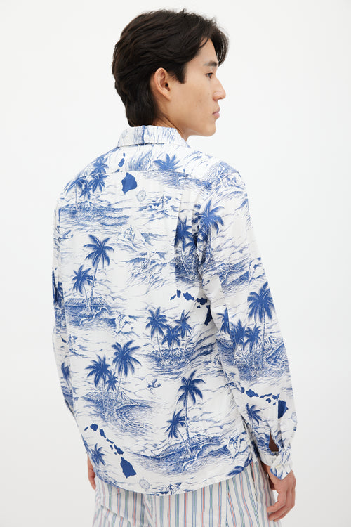 Engineered Garments White & Blue Floral Shirt