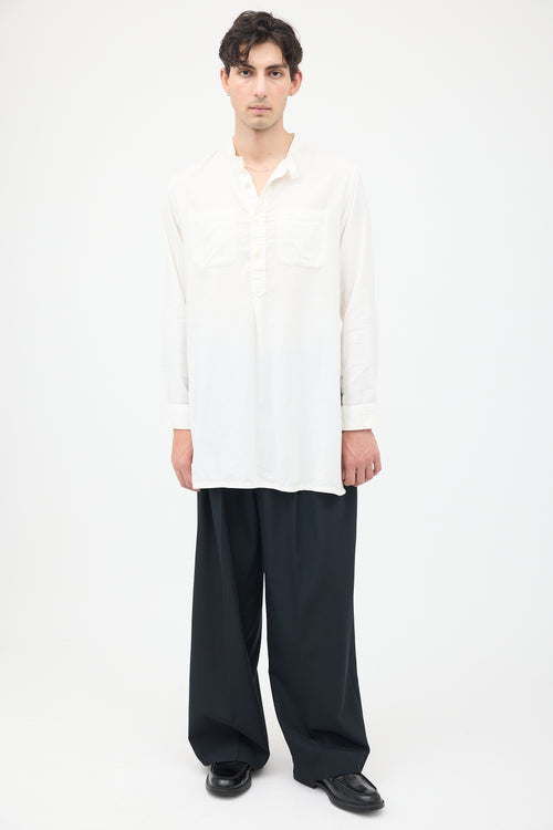 Engineered Garments White Stand Collar Long Shirt