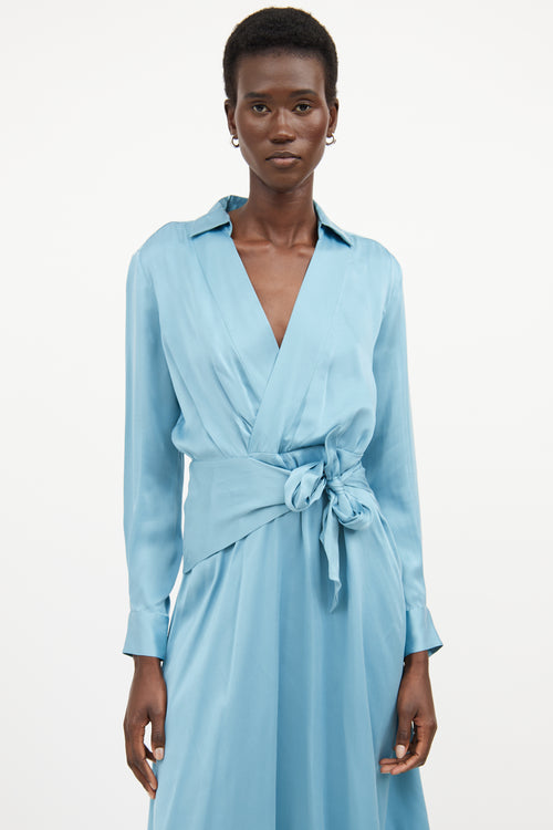 Equipment Blue Silk Wrap Maxi Dress