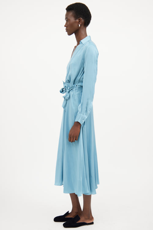 Equipment Blue Silk Wrap Maxi Dress