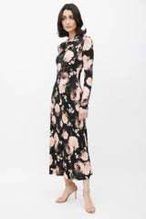 Erdem Black & Multicolour Floral Jersey Maxi Dress