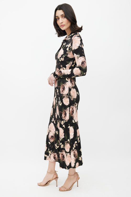 Erdem Black & Multicolour Floral Jersey Maxi Dress