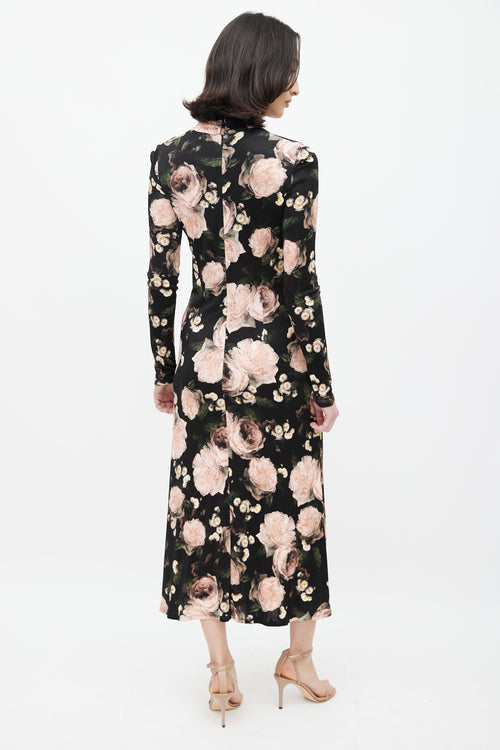 Erdem Black & Multicolour Floral Jersey Maxi Dress