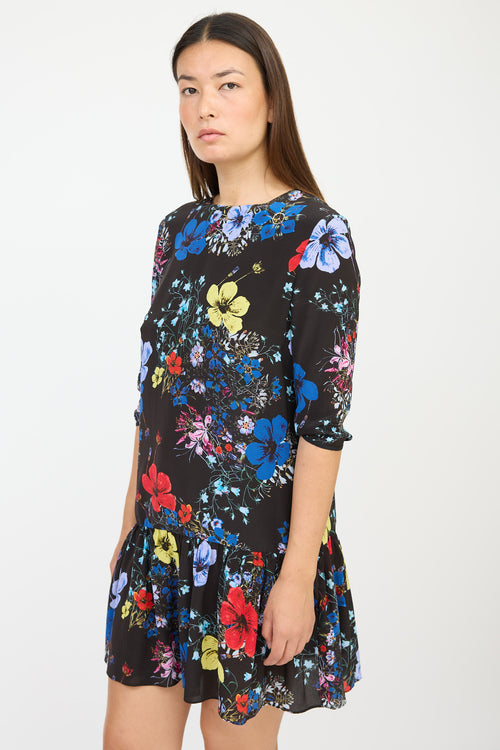Erdem Black & Multicolour Silk Floral Ruffled Dress