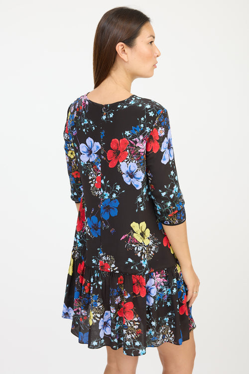 Erdem Black & Multicolour Silk Floral Ruffled Dress
