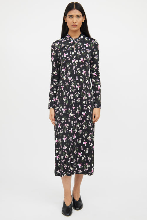 Erdem Pink Multi Colour Floral Twist Neck Dress