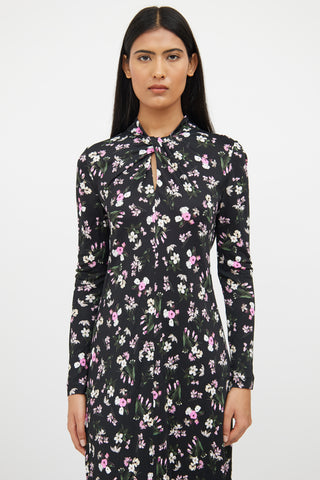 Erdem Pink Multi Colour Floral Twist Neck Dress