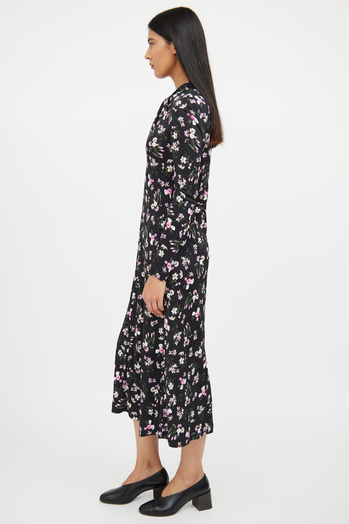 Erdem Pink Multi Colour Floral Twist Neck Dress