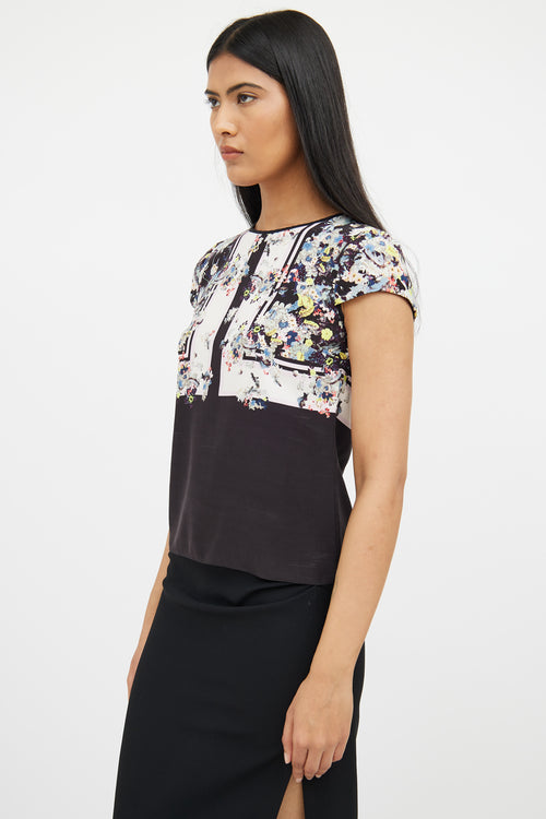 Erdem Black Multi Floral Silk Top