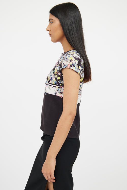 Erdem Black Multi Floral Silk Top