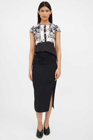 Erdem Black Multi Floral Silk Top