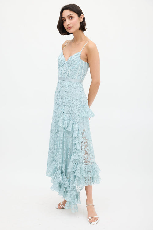 Erdem Blue Asymmetrical Lace Melora Dress