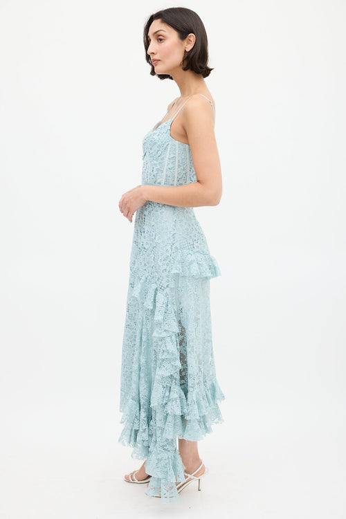 Erdem Blue Asymmetrical Lace Melora Dress