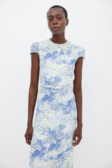 Erdem Blue & Green Silk Printed Belted Dress