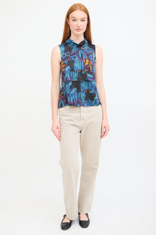 Erdem Blue & Multi Silk Printed Panelled Top