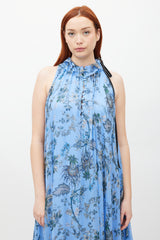 Erdem Blue & Multicolour Silk Ruffled Floral Theola Dress