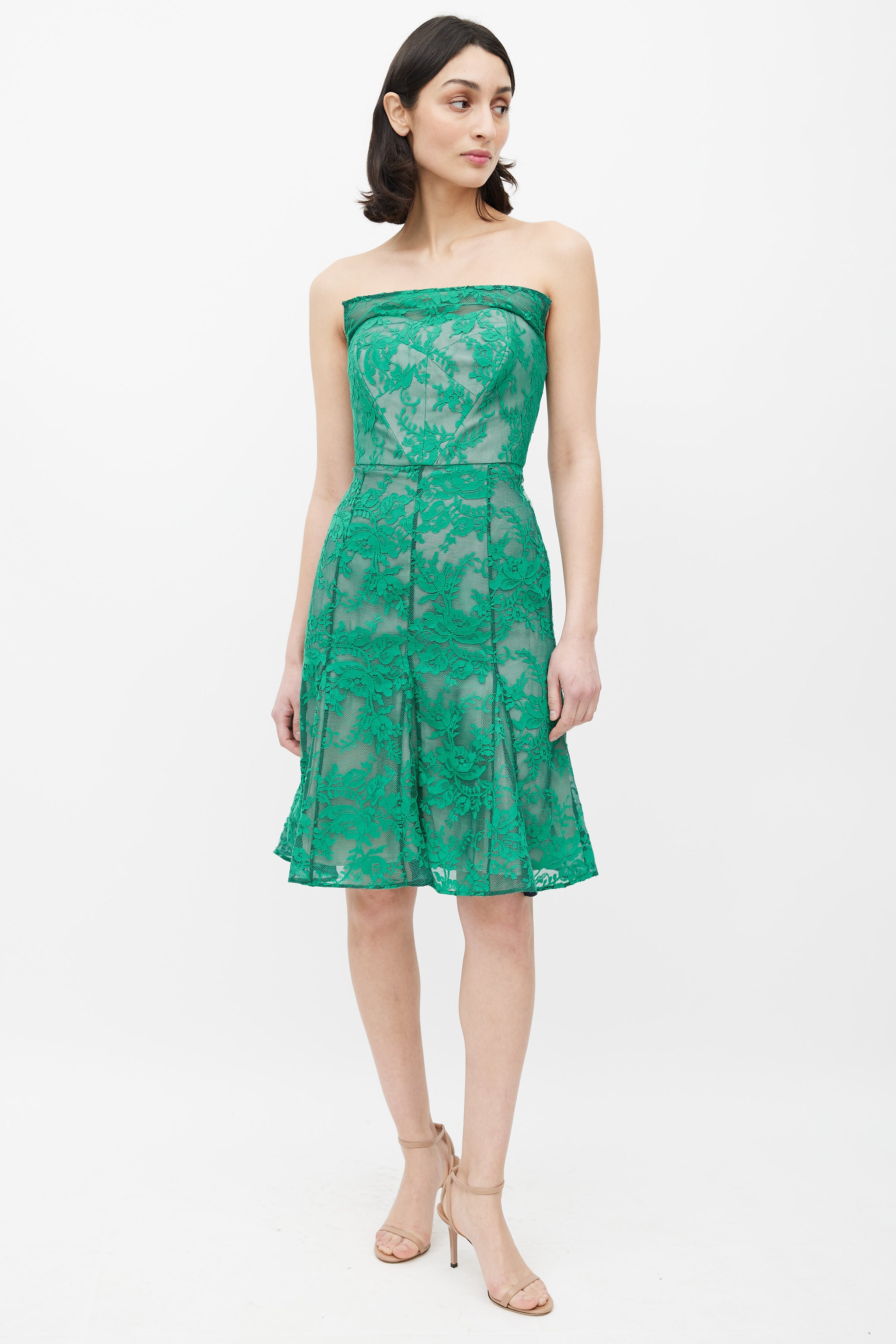Erdem // Green Lace Mesh Strapless Dress VSP Consignment Erdem // Green Lace Mesh Strapless Dress VSP Consignment
