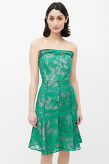 Erdem Green Lace Mesh Strapless Dress