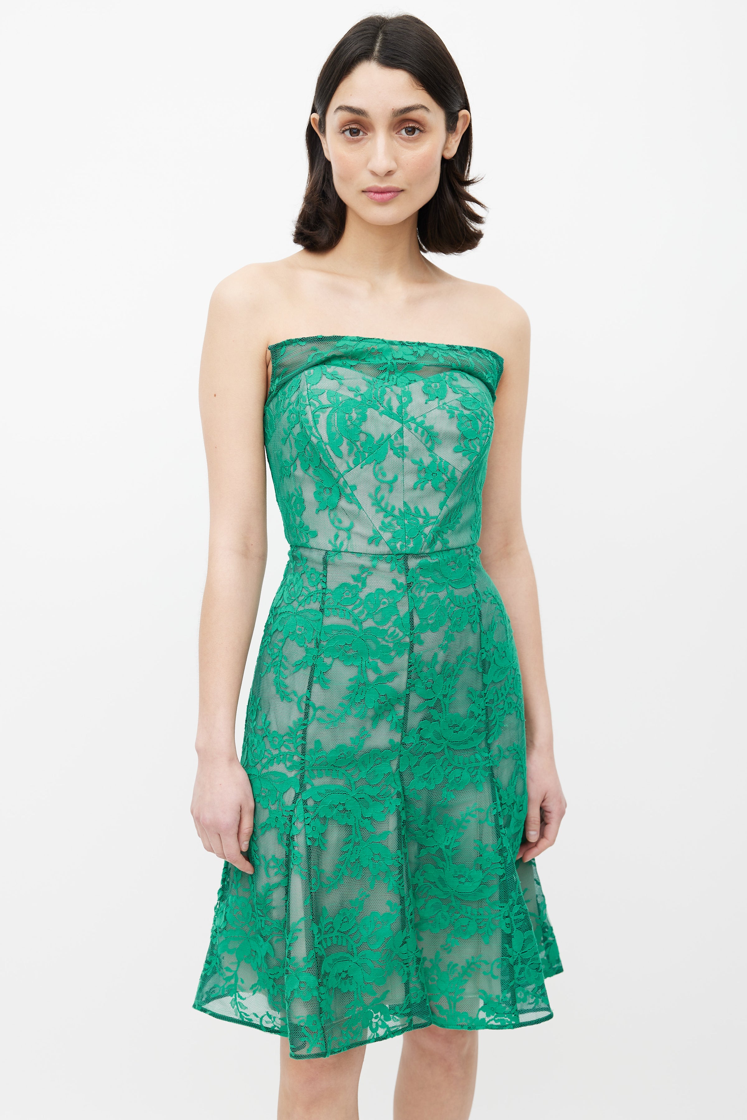 Erdem // Green Lace Mesh Strapless Dress VSP Consignment Erdem // Green Lace Mesh Strapless Dress VSP Consignment