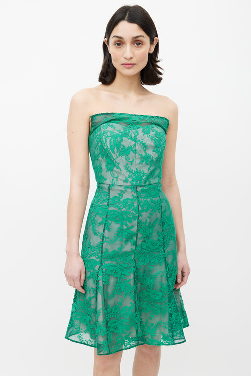 Erdem Green Lace Mesh Strapless Dress