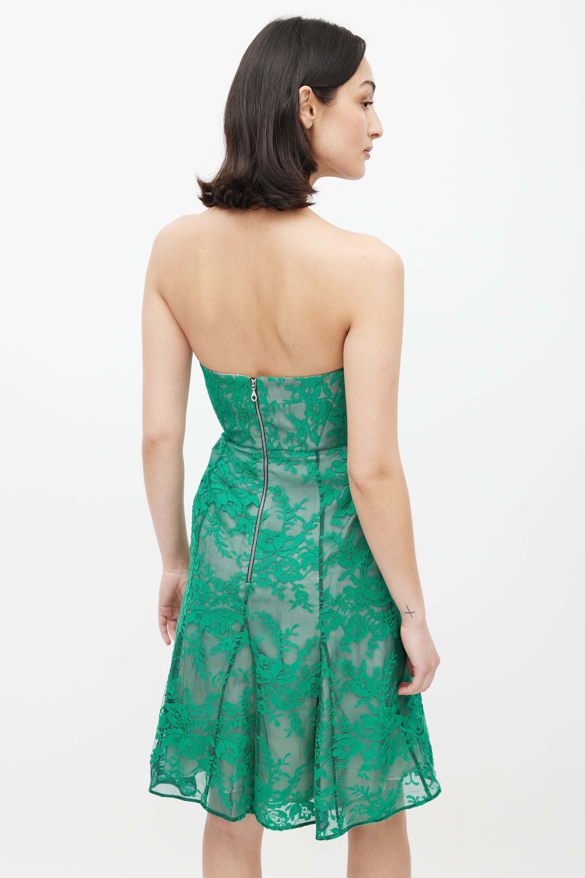 Erdem // Green Lace Mesh Strapless Dress VSP Consignment Erdem // Green Lace Mesh Strapless Dress VSP Consignment