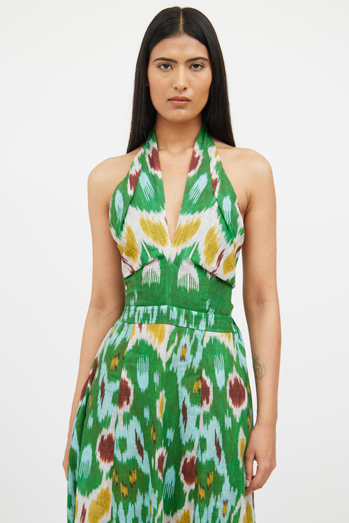 Erdem Green Multi Colour Selene Halter Dress