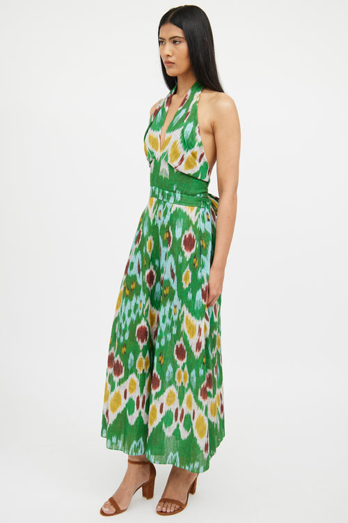 Erdem Green Multi Colour Selene Halter Dress