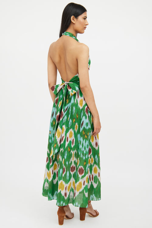 Erdem Green Multi Colour Selene Halter Dress