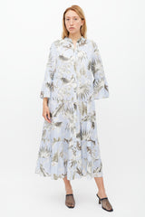 Erdem Light Blue & Grey Floral Tier Panthea Dress