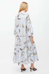 Erdem Light Blue & Grey Floral Tier Panthea Dress
