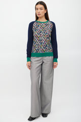 Erdem Navy & Multicolour Silk Floral Houndstooth Sweater