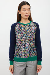 Erdem Navy & Multicolour Silk Floral Houndstooth Sweater