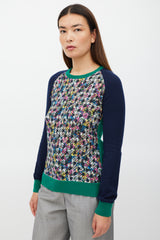 Erdem Navy & Multicolour Silk Floral Houndstooth Sweater