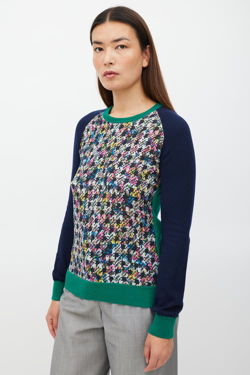 Erdem Navy & Multicolour Silk Floral Houndstooth Sweater