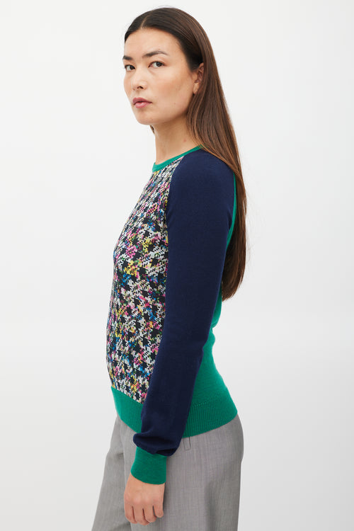 Erdem Navy & Multicolour Silk Floral Houndstooth Sweater