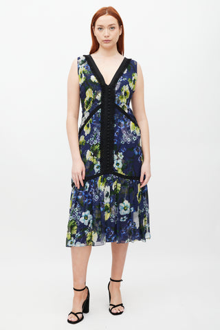 Erdem Navy & Multicolour Silk Floral Makayla Dress