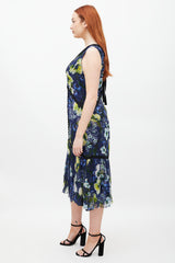 Erdem Navy & Multicolour Silk Floral Makayla Dress