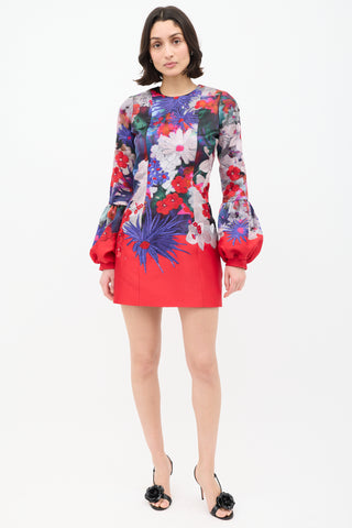 Erdem Purple & Red Silk Embroidered Floral Dress