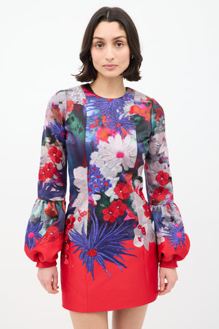 Erdem Purple & Red Silk Embroidered Floral Dress