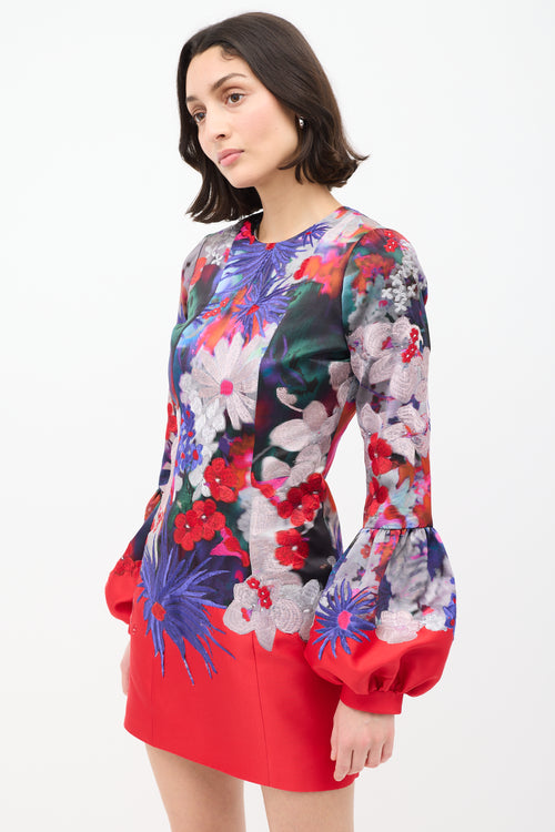 Erdem Purple & Red Silk Embroidered Floral Dress