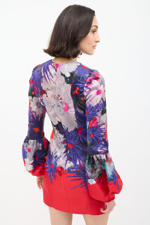 Erdem Purple & Red Silk Embroidered Floral Dress