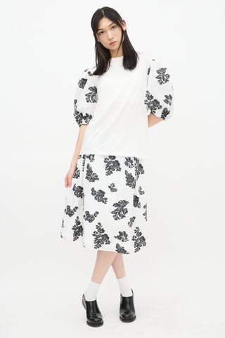 Erdem White & Black Theodora Floral Puff Sleeve Top