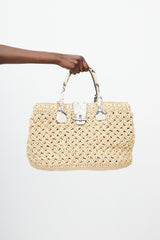 Ermanno Scervino Beige Raffia & Embossed Leather Tote Bag
