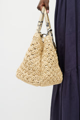 Ermanno Scervino Beige Raffia & Embossed Leather Tote Bag