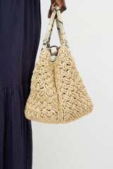 Ermanno Scervino Beige Raffia & Embossed Leather Tote Bag
