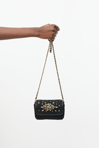 Ermanno Scervino Black & Gold Woven Jewel Bag