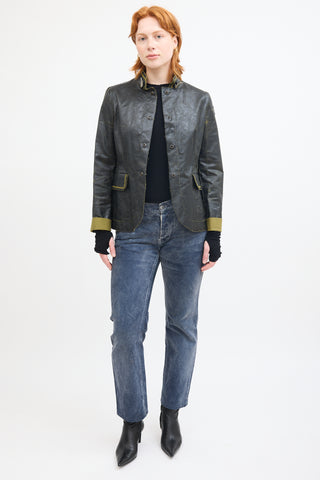 Ermanno Scervino Black & Green Coated Canvas Jacket