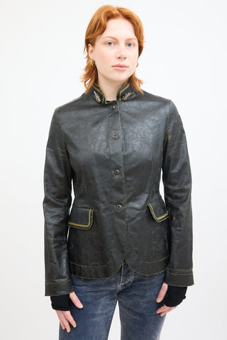 Ermanno Scervino Black & Green Coated Canvas Jacket